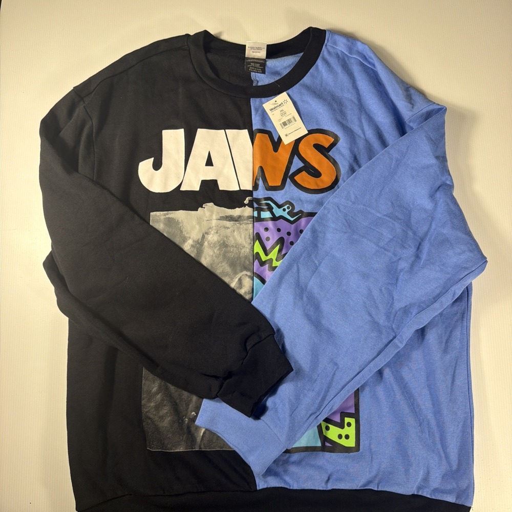 NWT Jaws Men's Sweatshirt Size Graphic Print Blue and Black 2xl